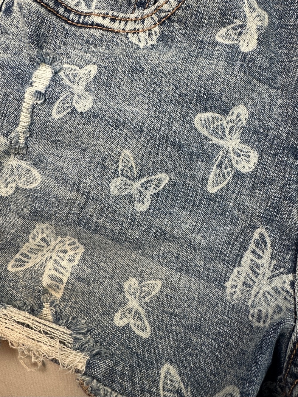 Justice Jean Denim Shorts 14 Blue White Butterfly Distressed - Picture 7 of 8